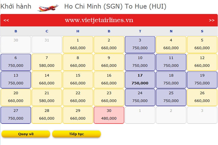 Giá vé máy bay đi Huế của Vietjet Air