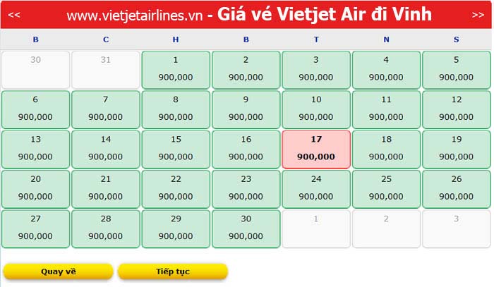 Giá vé máy bay đi Vinh của Vietjet Air