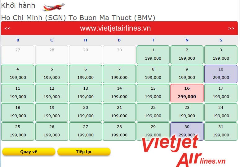 Giá vé máy bay đi Buôn Mê Thuột của Vietjet Air