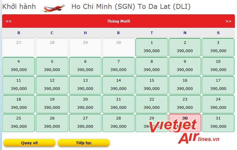 Giá vé máy bay đi Đà Lạt của Vietjet Air