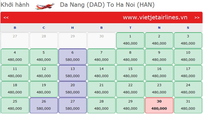 Giá vé Vietjet Air đi Hà Nội rẻ nhất